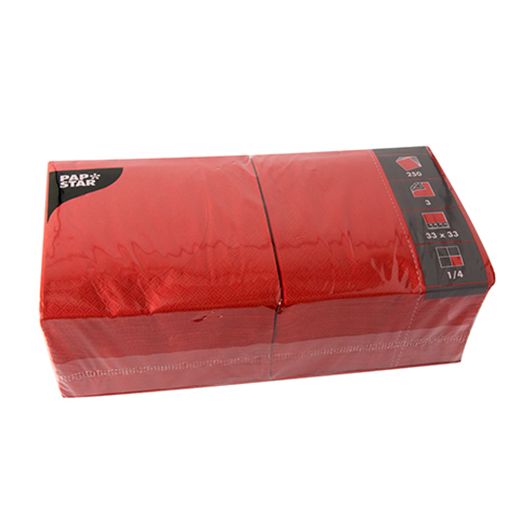 Serviettes, 3 couches pliage 1/4 33 cm x 33 cm rouge 1