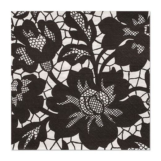 Serviettes, 3 plis pliage 1/4 33 cm x 33 cm noir "Rich Lace" 1