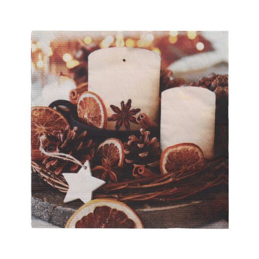 Serviettes, 3 plis pliage 1/4 33 cm x 33 cm "Candles and Pine Cones" 1