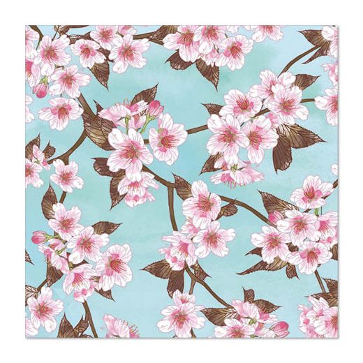 Serviettes, 3 plis pliage 1/4 33 cm x 33 cm "Cherry Blossoms" 1