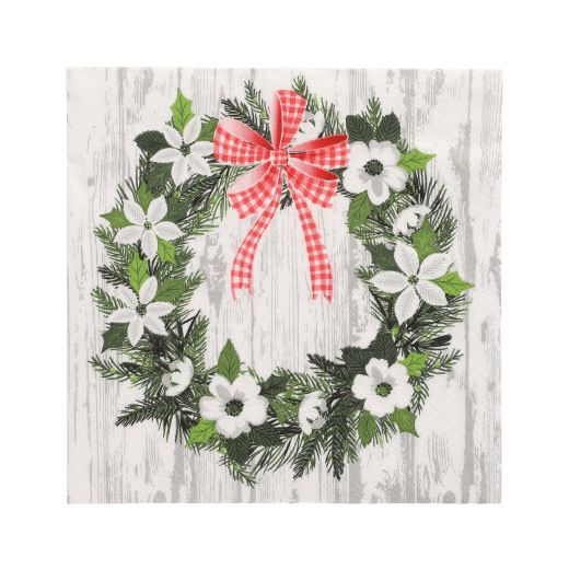 Serviettes, 3 plis pliage 1/4 33 cm x 33 cm "Christmas Wreath" 1