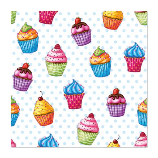 Serviettes, 3 plis pliage 1/4 33 cm x 33 cm "Cupcakes" 1