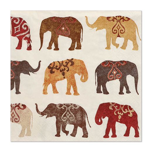 Serviettes, 3 plis pliage 1/4 33 cm x 33 cm "Elephants" 1