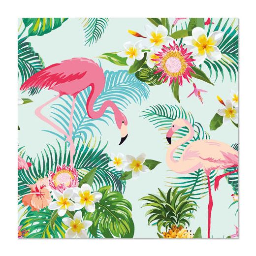 Serviettes, 3 couches pliage 1/4 33 cm x 33 cm "Exotic Flamingos" 1