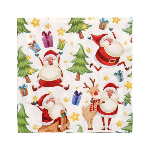 Serviettes, 3 plis pliage 1/4 33 cm x 33 cm "Happy Santa" 1
