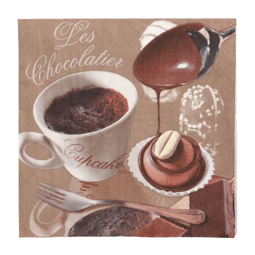 Serviettes, 3 plis pliage 1/4 33 cm x 33 cm "Les Chocolatier" 1