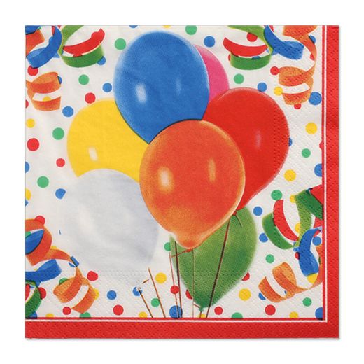 Serviettes, 3 couches pliage 1/4 33 cm x 33 cm "Lucky Balloons" 1