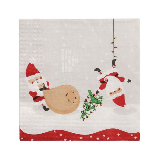 Serviettes, 3 plis pliage 1/4 33 cm x 33 cm "Lutins de Noel" 1