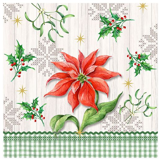 Serviettes, 3 plis pliage 1/4 33 cm x 33 cm "Natural Christmas" 1