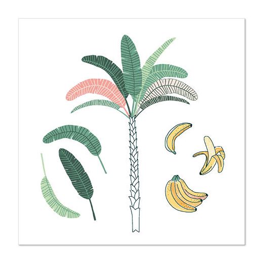 Serviettes, 3 plis pliage 1/4 33 cm x 33 cm "Palm and Bananas" 1