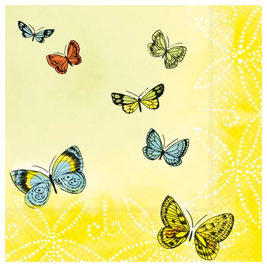 Serviettes, 3 plis pliage 1/4 33 cm x 33 cm "Papillons" 1