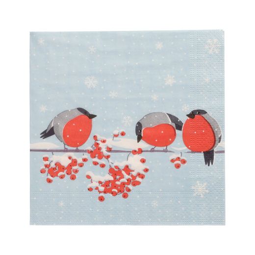 Serviettes, 3 plis pliage 1/4 33 cm x 33 cm "Red Gorded Birds" 1