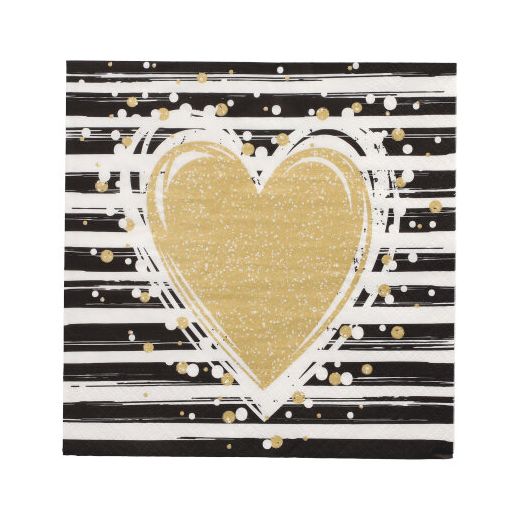 Serviettes, 3 plis pliage 1/4 33 cm x 33 cm "Sparkling Heart" 1