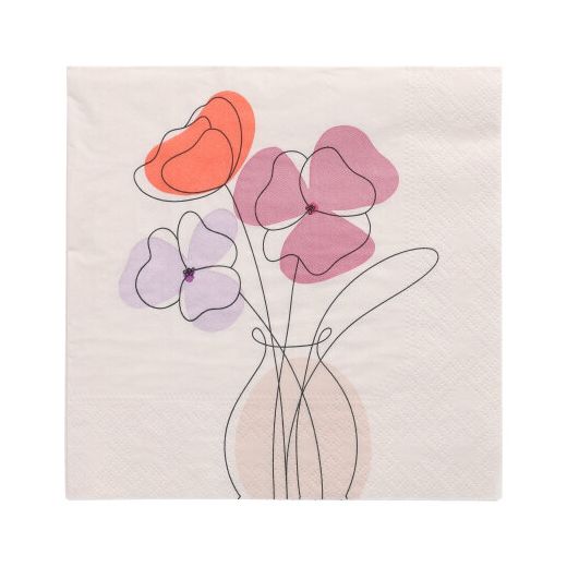 Serviettes, 3 plis pliage 1/4 33 cm x 33 cm "Vase of Flowers" 1
