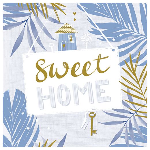 Serviettes, 3 plis pliage 1/4 33 cm x 33 cm bleu "Sweet Home" 1