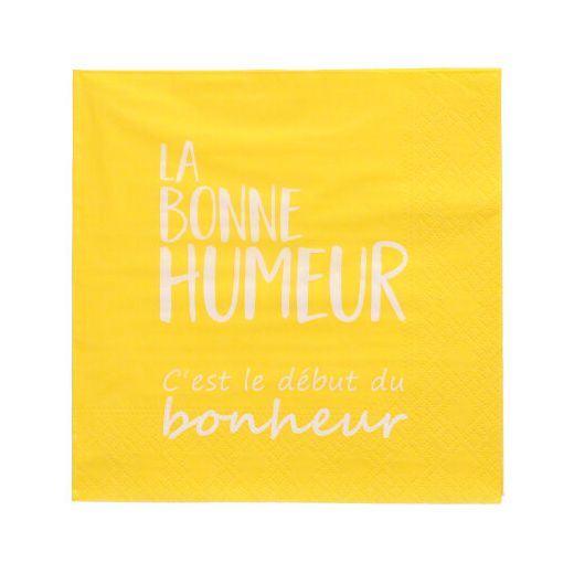 Serviettes, 3 plis pliage 1/4 33 cm x 33 cm jaune "La Bonne Humeur" 1