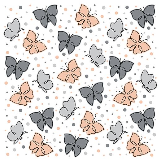Serviettes, 3 plis pliage 1/4 33 cm x 33 cm gris "Papillons" 1