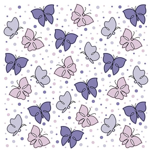 Serviettes, 3 plis pliage 1/4 33 cm x 33 cm violet "Papillons" 1