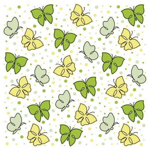 Serviettes, 3 plis pliage 1/4 33 cm x 33 cm vert anis "Papillons" 1