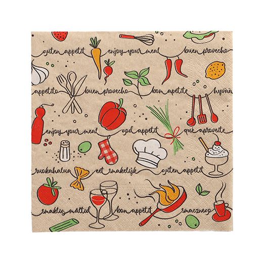 Serviettes, 3 plis pliage 1/4 33 cm x 33 cm naturel "Enjoy your meal" fait à partir de papier recyclé 1