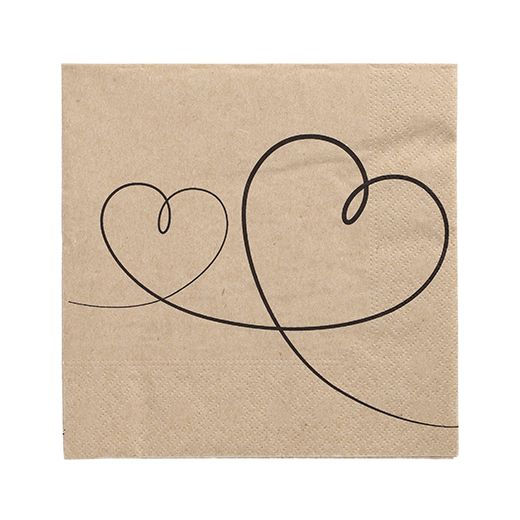 Serviettes, 3 plis pliage 1/4 33 cm x 33 cm naturel "Love" fait à partir de papier recyclé 1
