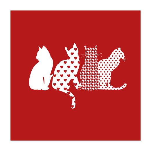 Serviettes, 3 plis pliage 1/4 33 cm x 33 cm rouge "Cats" 1