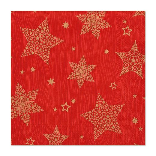 Serviettes, 3 plis pliage 1/4 33 cm x 33 cm rouge "Christmas Shine" 1