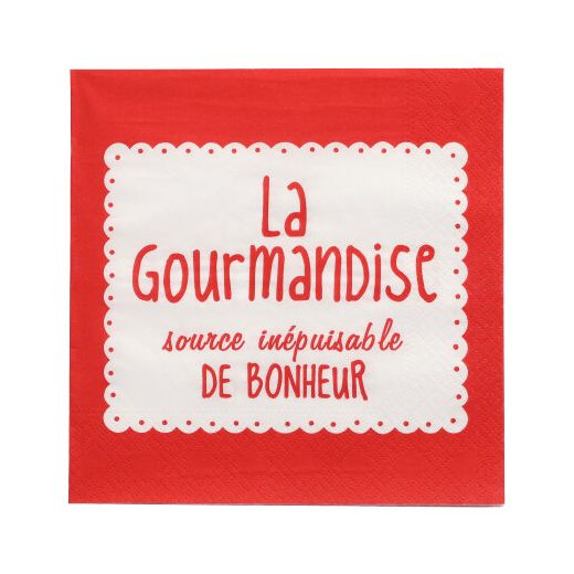 Serviettes, 3 plis pliage 1/4 33 cm x 33 cm rouge "La Gourmandise" 1