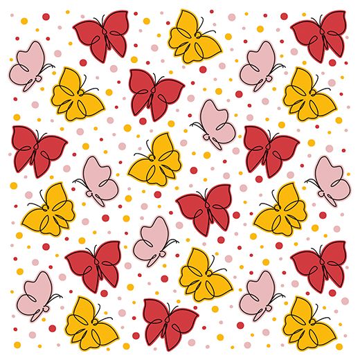 Serviettes, 3 plis pliage 1/4 33 cm x 33 cm rouge "Papillons" 1