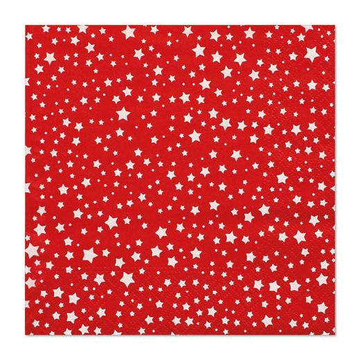 Serviettes, 3 plis pliage 1/4 33 cm x 33 cm rouge/blanc "Etoiles" 1