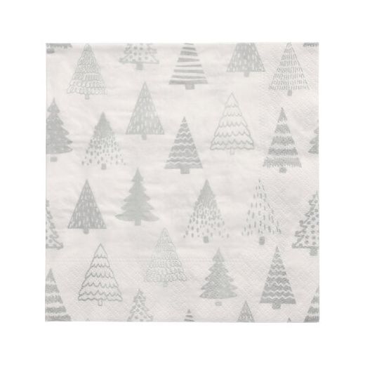Serviettes, 3 plis pliage 1/4 33 cm x 33 cm argent "Pine Forest" 1