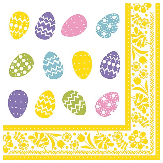 Serviettes, 3 plis pliage 1/4 40 cm x 40 cm "Coloured Eggs" 1