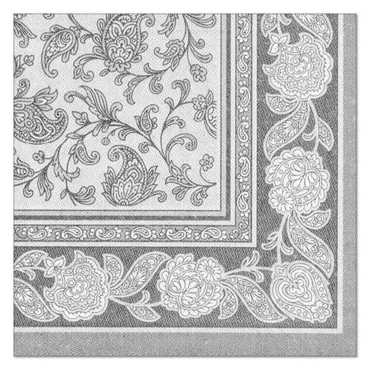 Serviettes "ROYAL Collection" pliage 1/4 40 cm x 40 cm gris "Ornaments" 1
