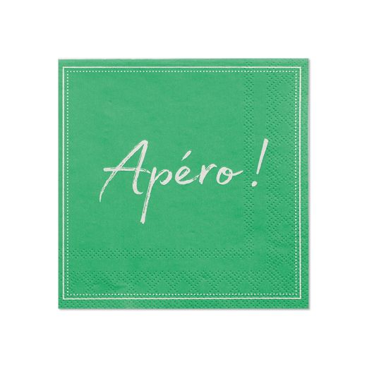 Serviettes, 3 plis pliage 1/4 25 cm x 25 cm vert "Apero" 1