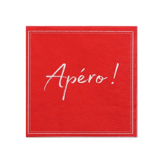 Serviettes, 3 plis pliage 1/4 25 cm x 25 cm rouge "Apero" 1