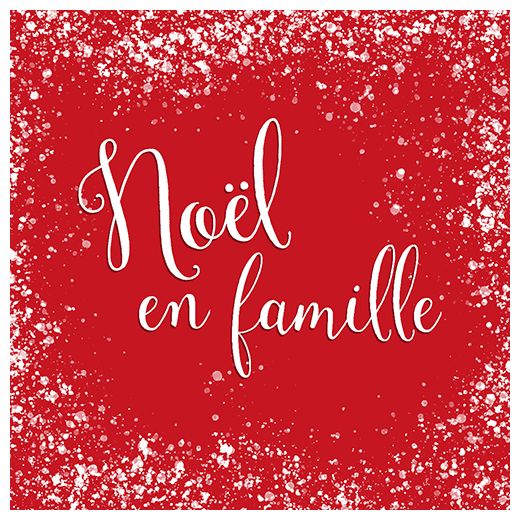 Serviettes, 3 plis pliage 1/4 33 cm x 33 cm rouge "Noel en Famille" 1