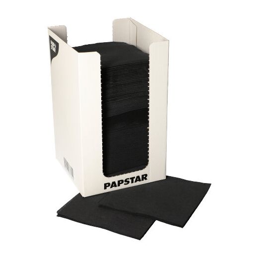 Serviettes, 2 plis "PUNTO" pliage 1/4 20 cm x 20 cm noir microgaufrée, avec boîte distributrice 1