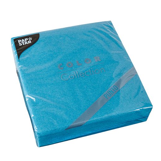 Serviettes, 2 plis "PUNTO" pliage 1/4 38 cm x 38 cm turquoise microgaufrée 1