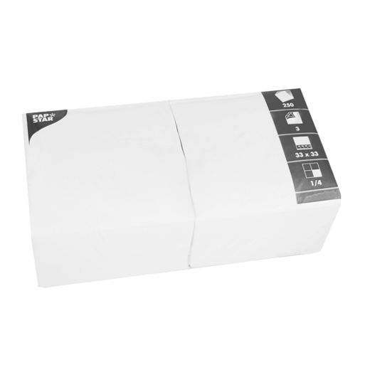 Serviettes, 3 couches pliage 1/4 33 cm x 33 cm blanc 1
