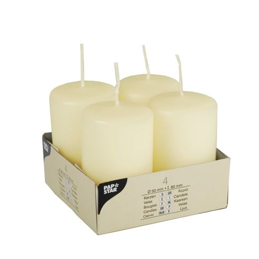 Bougies cylindriques Ø 50 mm · 80 mm ivoire "Ivory" à tête plate 1
