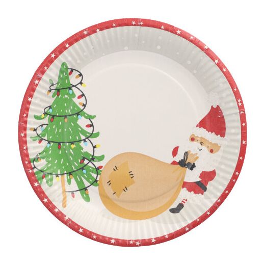 Assiettes en Carton Recyclé Décoré Santa Claus - Diamètre 23 cm - Lot de 20  Assiettes Jetables en Carton Rigide