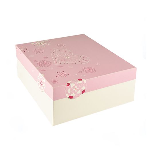 Boîtes à gateaux en carton avec couvercles rectangulaire 30 cm x 30 cm x 13 cm weiss/rosa "Lovely Flowers" 1