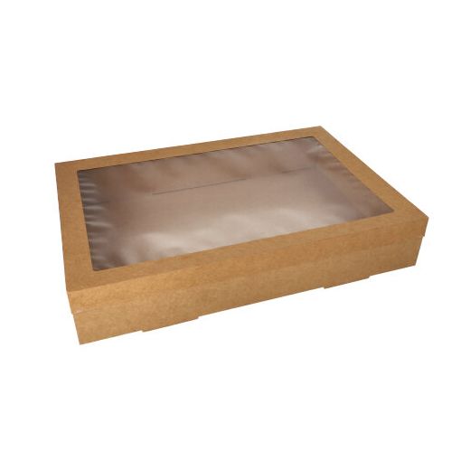 Boites alimentaires à emporter, carton rectangulaire 8 cm x 31 cm x 45 cm marron avec couvercle séparé et fenêtre transparente en PET 1