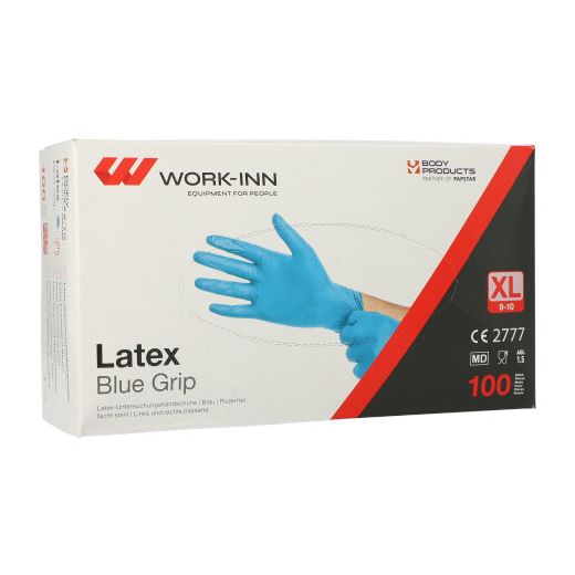 WORK-INN Gants en latex, non poudrés bleu Blue Grip Taille XL