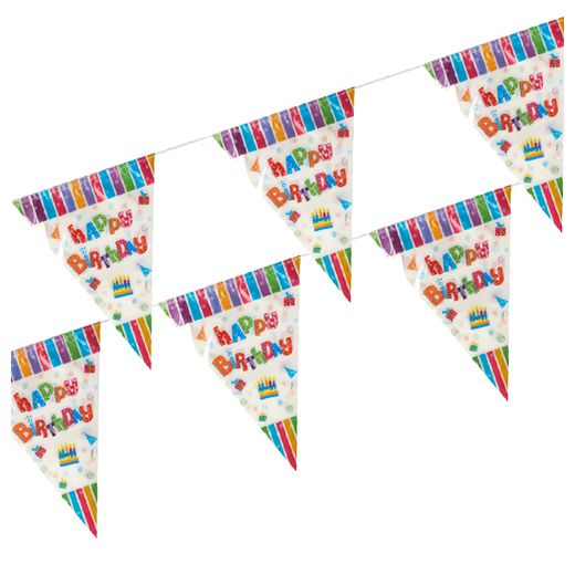 Guirlande fanion, plastique 4 m "Happy Birthday" résistant aux intempéries 1