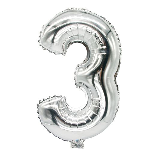 Ballon aluminium 35 cm x 20 cm argent "3" 1