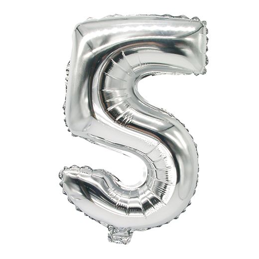 Ballon aluminium 35 cm x 20 cm argent "5" 1