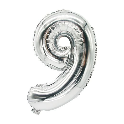 Ballon aluminium 35 cm x 20 cm argent "9" 1