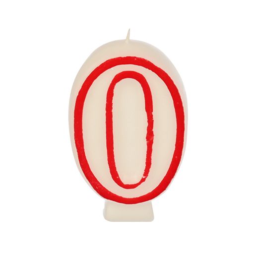 Bougie "chiffre" 7,3 cm blanc "0" avec bord rouge 1