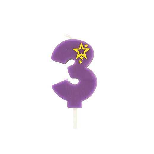 Bougie chiffre, mini 6,8 cm violet "3" 1